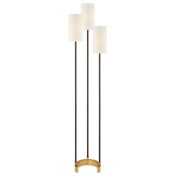 Aimee Floor Lamp in Bronze and Hand-Rubbed Antique Brass with Linen Shades