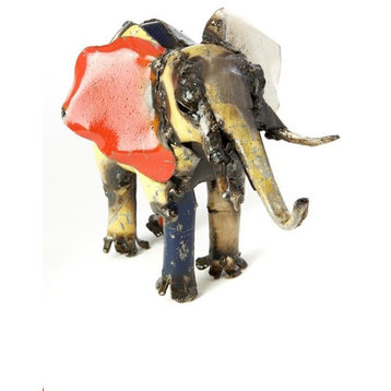 Swahili African Modern Tiny Colorful Reycled Oil Drum Elephant Sculpture