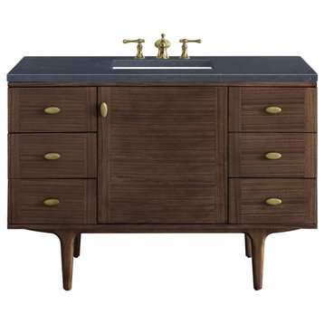 48" Modern Mid-Century Walnut Single Sink Bathroom Vanity, James Martin