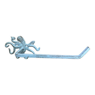 Handcrafted Decor Rustic Dark Blue Whitewashed Cast Iron Wall Mounted  Decorative Octopus Hooks- 7 in. 