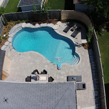 Freeform Pool and Backyard Retreat with Privacy Screens