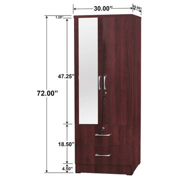 Better Home Products Grace Armoire Wardrobe with Mirror & Drawers in Mahogany