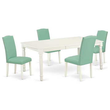 East West Furniture Dover 5-piece Wood Dining Set in Linen White/Pond