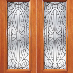 Contemporary Oval Design Beveled Glass Exterior Double Door, Full lite - Front Doors