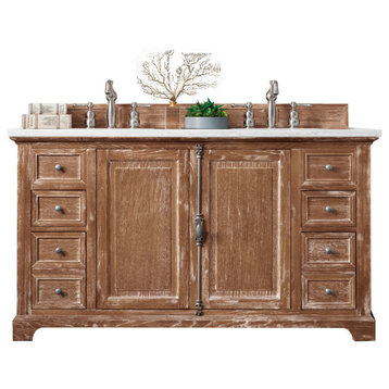Providence 60" Driftwood Double Vanity w/ 3 CM Carrara Marble Top