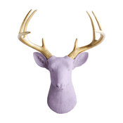 Wall Charmers Mounted Resin Deer Head, Lavender Purple and Gold