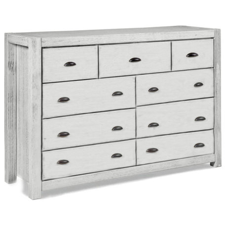 Modern Farmhouse Solid Wood 9-Drawer Dresser, Bright White