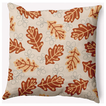 20" x 20" Retro Leaves Indoor/Outdoor Polyester Throw Pillow, Sienna