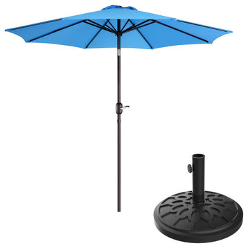 Patio Umbrella Umbrella Push Button Tilt Backyard Canopy, 19lbs Base, Blue