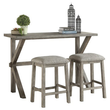 Lexicon Palmer 3 Piece Wood Counter Height Dining Set in Wire Brush Gray