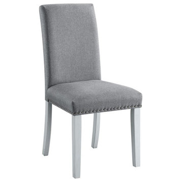 ACME Lanton Side Chair in Gray Linen Fabric and Antique White