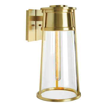 Norwell 1246-SB-CL Cone Medium Wall Light. Clear Glass. Satin Brass