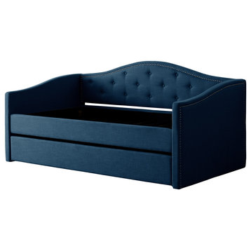 CorLiving Fairfield Navy Blue Tufted Fabric Day Bed with Trundle
