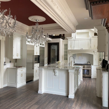 Traditional White Inset Cabinets with AMAZING Ceiling detail.
