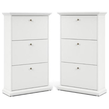 Home Square 3 Drawer Wood Shoe Cabinet Set in White (Set of 2)