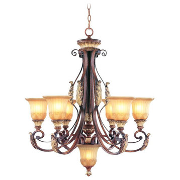 7 Light Verona Bronze With Aged Gold Leaf Accents 30" Chandelier