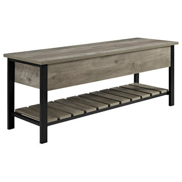 48" Open-Top Storage Bench With Shoe Shelf, Gray Wash