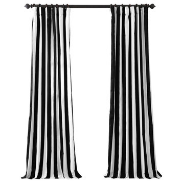 Cabana Black Printed Cotton Curtain Single Panel, 50"x96"