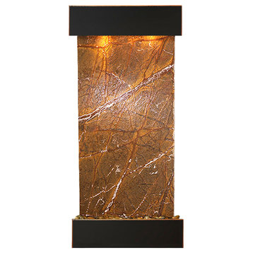 Cascade Springs Water Fountain, Brown Marble, Blackened Copper, Square