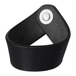 Walnut Studiolo - Leather Drawer Pull, The Fremont, Black, Nickel - Cabinet And Drawer Handle Pulls