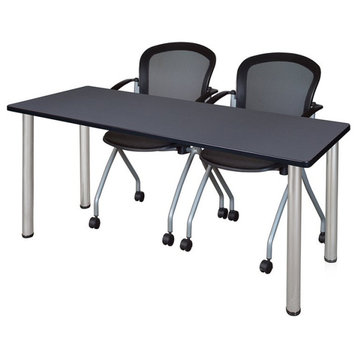 72" x 24" Kee Training Table- Grey/Chrome and 2 Cadence Nesting Chairs