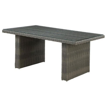 Indoor/Outdoor Coffee Table, All Weather Wicker Body With Tempered Glass Top