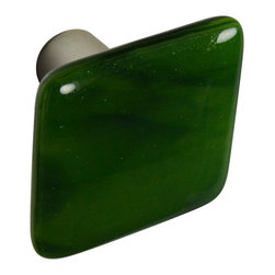 CKP - Art Glass Knob, Olive Green Swirl, Dull Brushed Nickel Base - Cabinet And Drawer Knobs