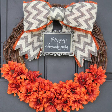 Fall Wreath for Decorating Chevron Burlap Bow