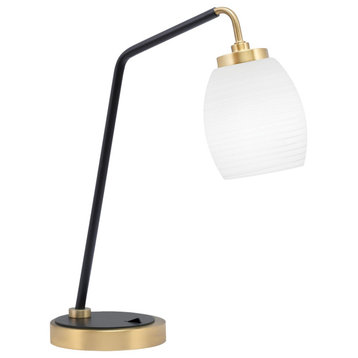 1-Light Desk Lamp, Matte Black/New Age Brass Finish, 5" White Linen Glass