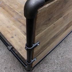Amy Dark Steel Pipe & Reclaimed Industrial Scaffolding Board Double Bed Frame - Headboards