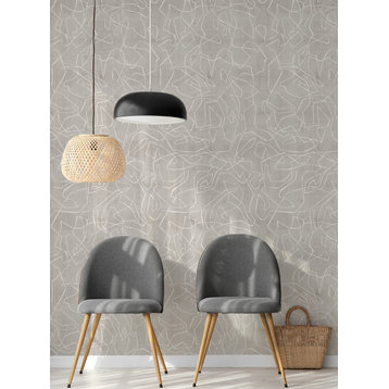Entangled Lines Textured Look Background Peel and Stick Vinyl Wallpaper, Gray, 24"x108"