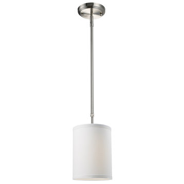 Albion 1-Light Mini Pendant, Brushed Nickel With White Linen Fabric Shade