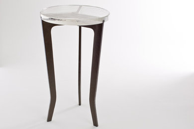 Delta Side Table/ In gilded bronze with clear cast glass