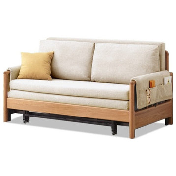 Oak Solid Wood Sofa Foldable Bed Modern, Milk 1.56m Tri-Fold Sofa Bed 61.4x32.1x31.9"