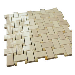 Bright Beige Basketweave with Yellow Dots Stone Tile Mosaics - Home Decor