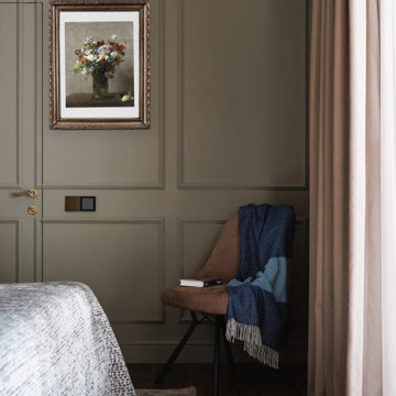 Neoclassical Bedroom with Panelled Walls and Reading Corner