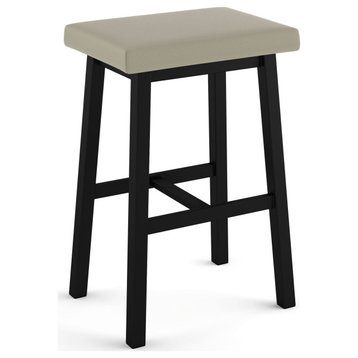 Dorah Counter/Bar Stool, Greige Faux Leather / Black Metal, Counter Height