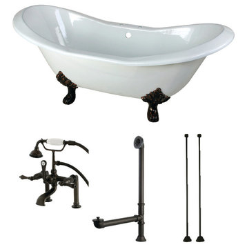 72" Cast Iron Clawfoot Tub w/Faucet Drain and Supply Lines, Oil Rubbed Bronze