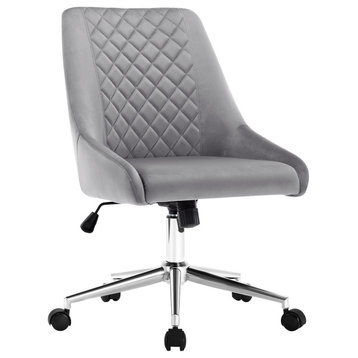 Diamond Stitched Swivel Velvet Task Chair, Grey & Silver Base