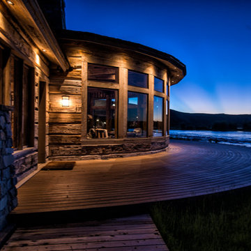 Wyoming Ranch Project - River House with Sunset (Hand-Hewn Skins and NatureAged