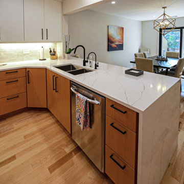 Two Tone Contemporary Euro Beech Wood and White Cabinetry Kitchen