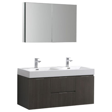 Fresca Valencia 48" 2-drawer Wood Bathroom Vanity with Double Sinks in Gray Oak