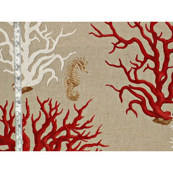 Red Coral Seahorse Fabric , Standard Cut