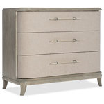 Hooker Furniture - Affinity Bachelors Chest - In a softly rounded form, the Affinity Bachelor�s Chest combines a greige sand-blasted finish on Quartered Oak veneers with fabric-wrapped drawer fronts and cream and pewter bar pulls for a serene appeal. With three drawers, the top drawer has a drop-in felt liner, and there�s a 3-stage touch dimmer. Fabric on the drawer fronts is a linen-polyester blend.