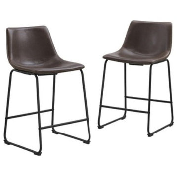 Lorenzo Counter Stools Brown Faux Leather, Set of 2