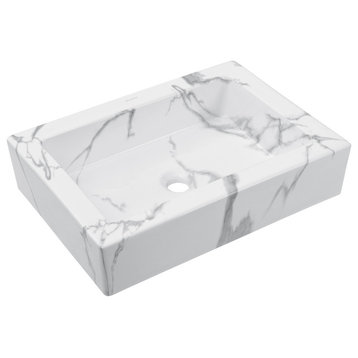 Voltaire Ceramic Rectangle Vessel Sink, White Marble