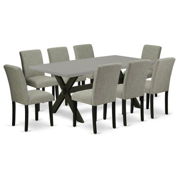 X697Ab106-9, 9-Piece Set, 8 Chairs and Table With High Chair Back, Black