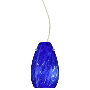Pera 1-Light Pendant Lighting, Satin Nickel, Blue Cloud Glass, LED