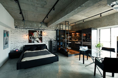 Bedroom - industrial bedroom idea in Tokyo Suburbs with white walls