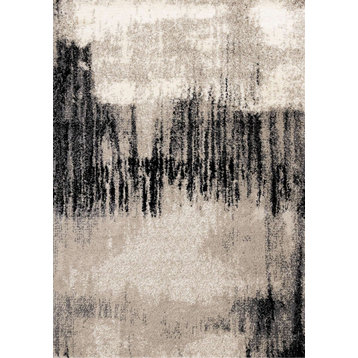 Miley Collection Cream Taupe Black Soft Shag Area Rug, 5'3"x7'7"